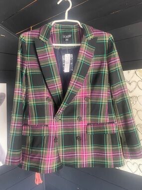 J. Crew Black Plaid Double-Breasted Blazer and Pant Set